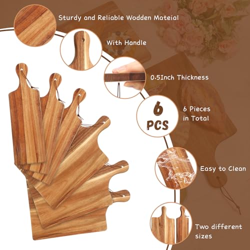 6 Pcs Acacia Wood Cutting Board Set with Handle