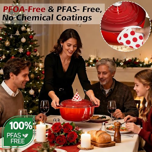 6QT Enameled Cast Iron Dutch Oven with Lid (Red)