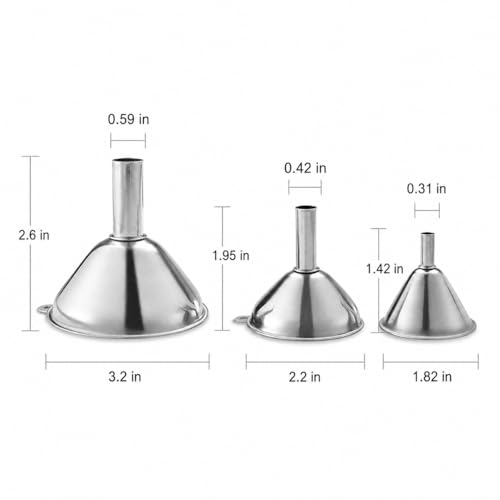 3 in 1 Metal Funnels for Filling Bottles Stainless Steel Small Kitchen Funnel Set for Transferring Essential Oils Liquid Fluid Spice Dry Ingredients Powder