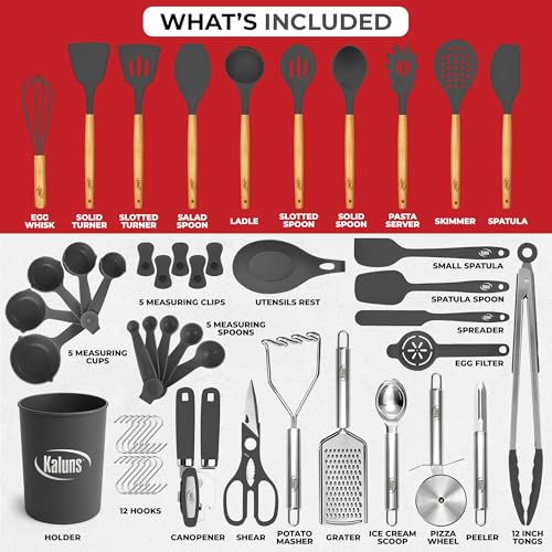 50 PCS Silicone Kitchen Utensils Set Complete Kitchen Set (Gray)