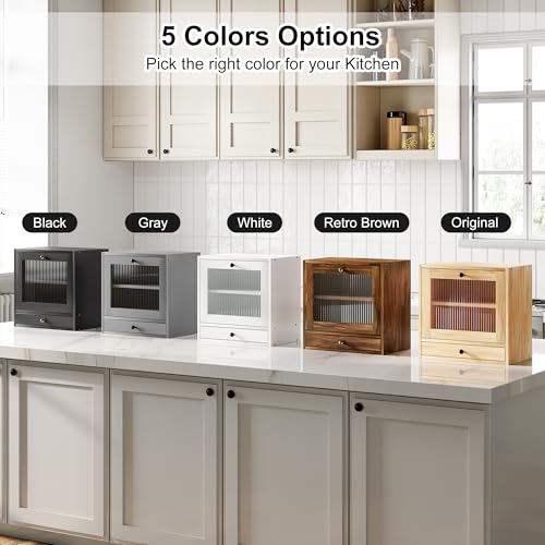 Wooden Bread Box for Kitchen Countertop (Black)