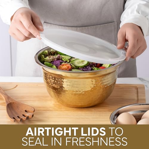 18 Piece Mixing Bowls Set with Airtight Lids (Gold - Hammered)