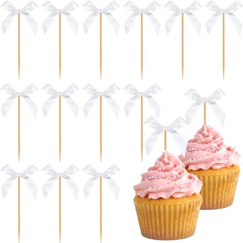 40 PCS Pink Bow Cupcake Toppers