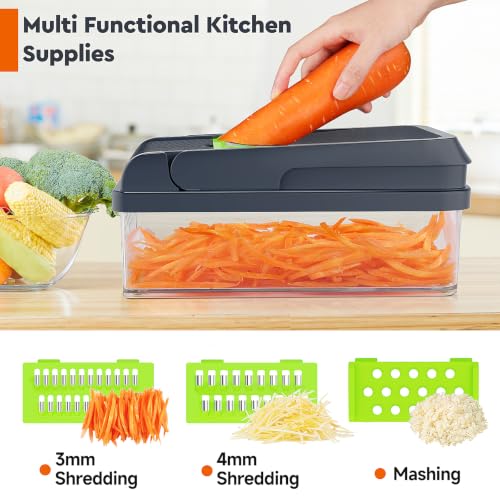 15-in-1 Vegetable Chopper, Food Veggie Chopper With Container (Green / 10 blades)