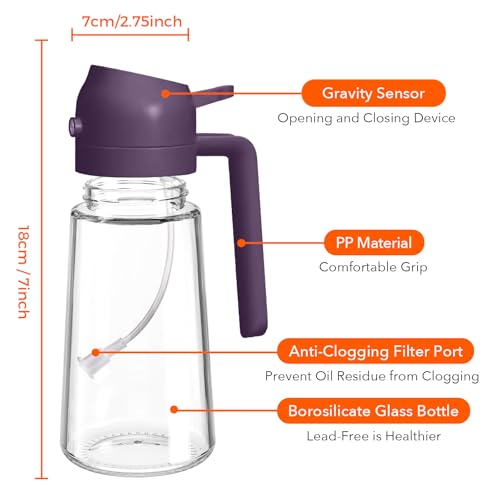 16 oz 2-in-1 Glass Olive Oil Sprayer for Cooking, BlackPurple (2Pcs Black & Purple)
