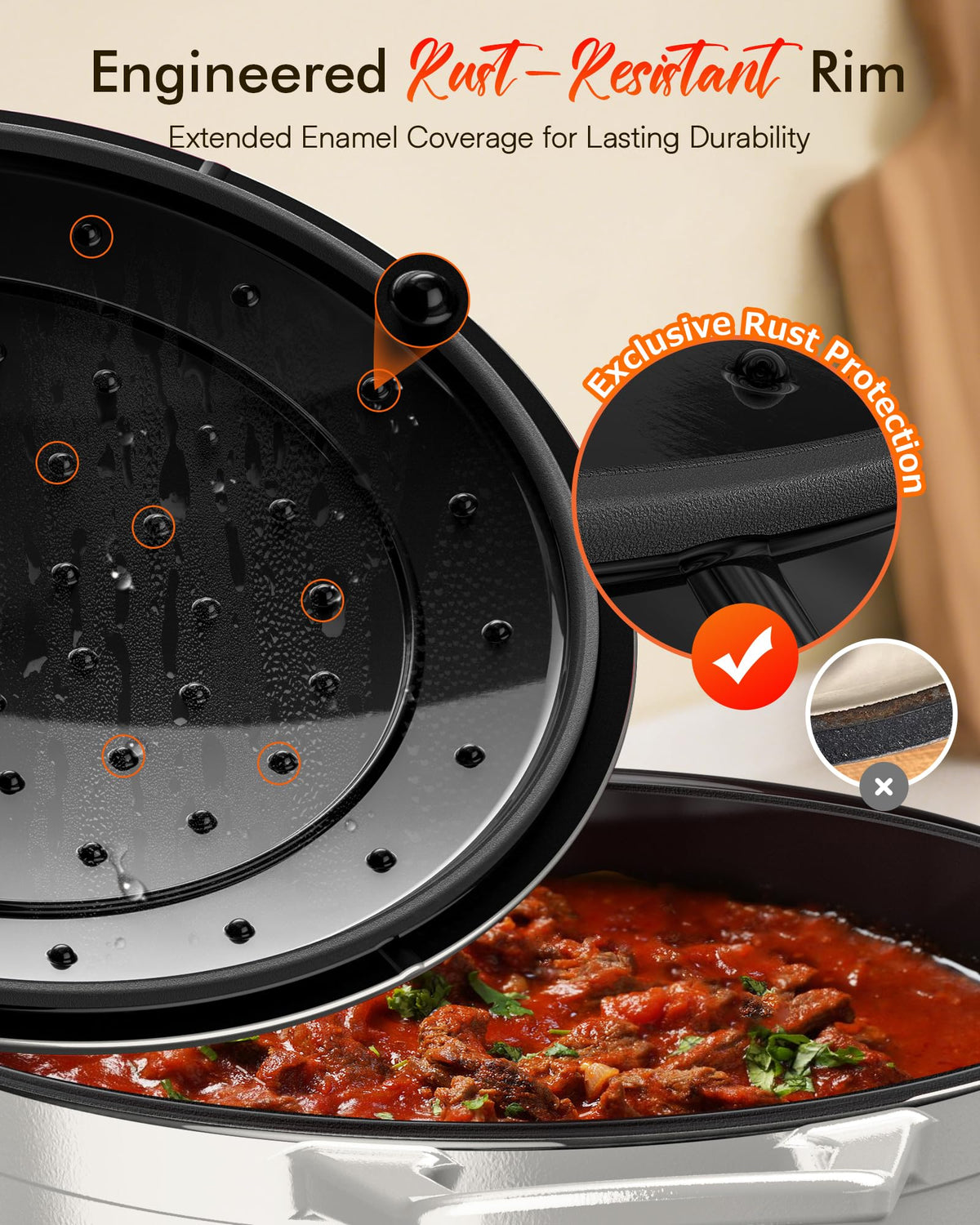 6 Qt PFAS Free Enamel Cast Iron Dutch Oven Pot w (Vanilla Cream)