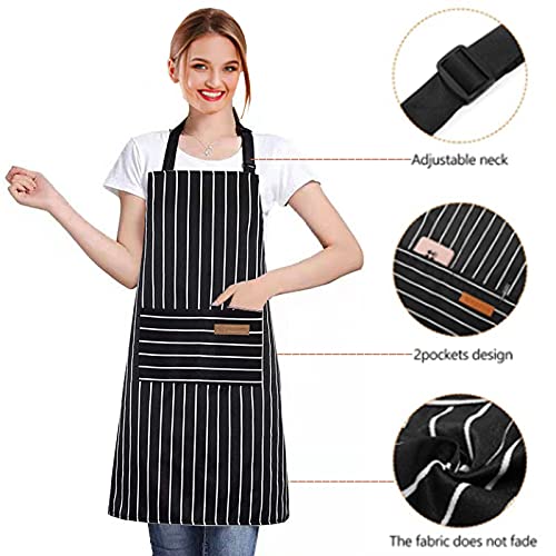 Adjustable Bib Apron with 2 Pockets Cooking Kitchen Cotton Aprons for Women Men Chef Restaurant BBQ Painting