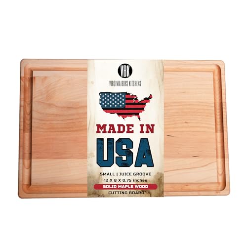 Made in USA Solid Maple Wood Cutting Board by Virginia Boys Kitchens (8"L x 12"W)