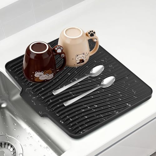 Silicone Dish Drying Mat for Kitchen counter (Black / 19.7" x 17")