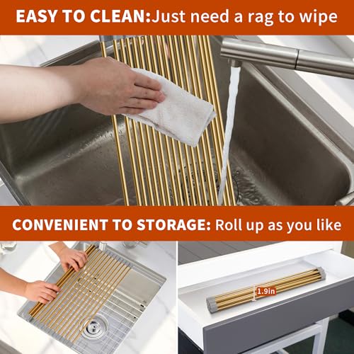 Golden Roll UP Dish Drying Rack (Gold / Roll-up,Large)