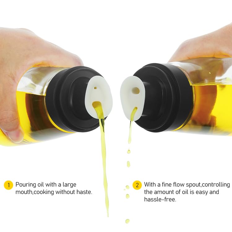 Glass Olive Oil and Vinegar Dispenser Bottles Set for Kitchen Cooking with Silicone Dual Pouring Spout