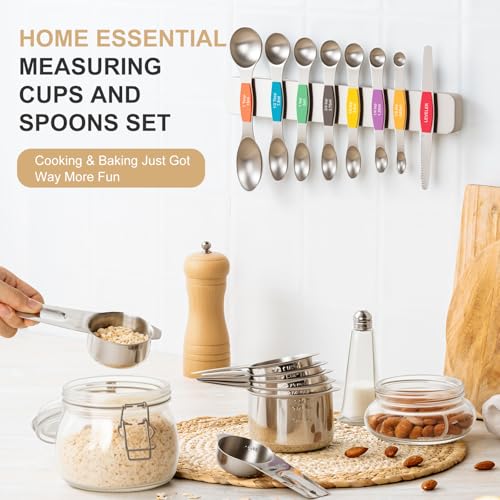Stainless Steel Measuring Cups & Spoons Set (Multicolor Spoons)