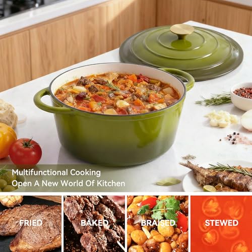 6 Quart Enameled Dutch Oven Pot with Lid (6 QT / Golden Green)