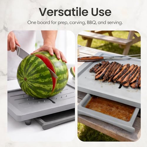 Large Cutting Board for Meat with Juice Groove (Red / 15.4"L x 10.4"W)