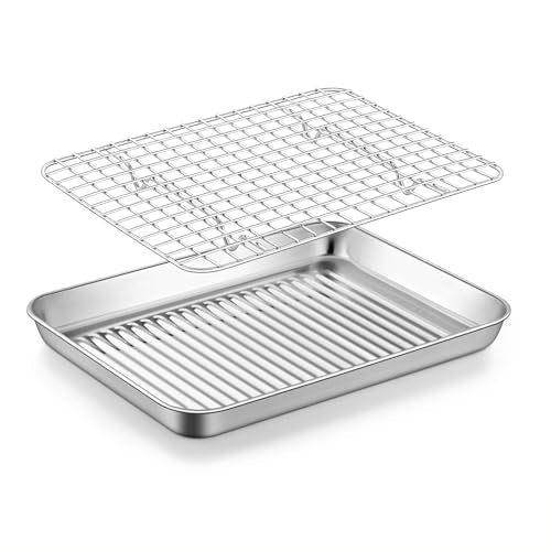 Corrugated Bottom Stainless Steel Baking Pan with Grid Cooling Rack Set