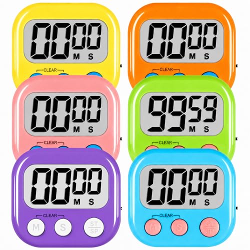 Digital Kitchen Classroom Timers for Kids Cooking 6pcs MulticolorB (Multicolorb: Blue & Green & Pink & Purple & Yellow & Orange)