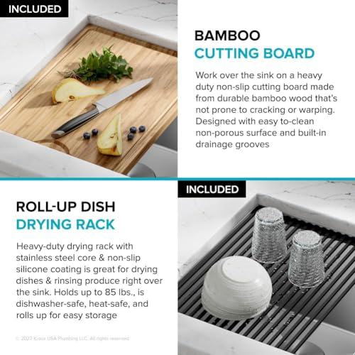 Kore 30 Inch Farmhouse Workstation with In Sink Dish Drying Rack (30 Inch / Flat Farmhouse / Stainless Steel)