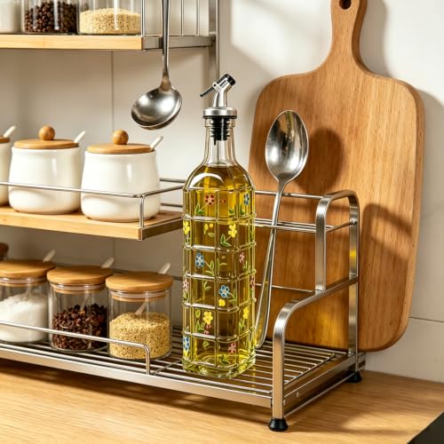 17oz Glass Square Olive Oil Dispenser with Pour Spout (Floral)