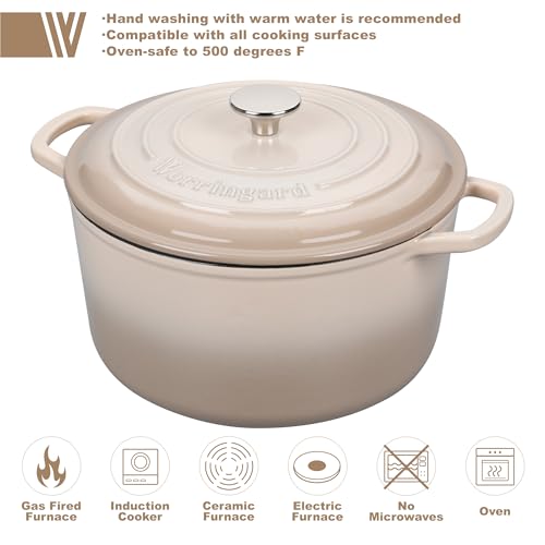 Enameled Cast Iron Dutch Oven Pot with Lid (6 QT / Latte)