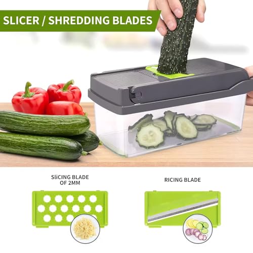 16-in-1 Vegetable Chopper & Slicer - Multifunctional Kitchen Food Cutter for Onion, Salad, Fruit with Adjustable Dicer and Storage Container