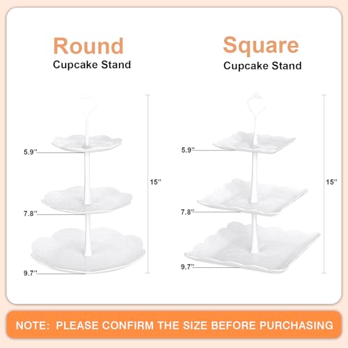 10 Pcs Cake Stand White Plastic Dessert Table Display Set 4 Pcs 3 Tired Cupcake Stand Cookie Tray Rack Serving Tray Cake Display Tower and 6 Pcs Dessert Trays for Wedding Baby Shower Tea Party