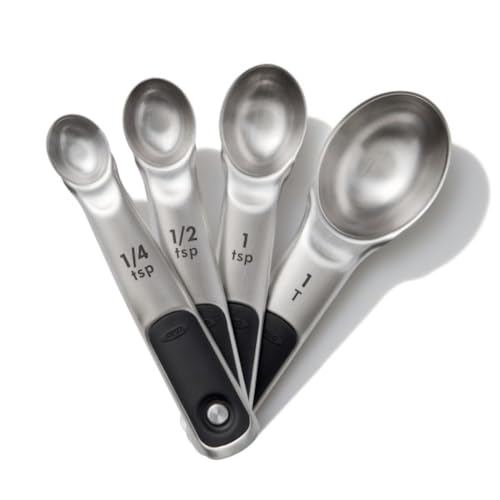 Good Grips 4 Piece Stainless Steel Measuring Spoons with Magnetic Snaps (4 count / Spoons)