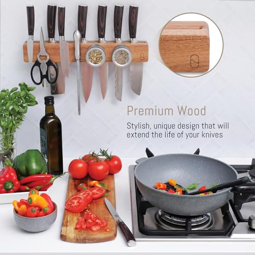 Premium 24 inch Magnetic Knife Holder for Wall with 2x Storage & Charming Wood (Acacia Wood / 24" w/ Wall Mount)