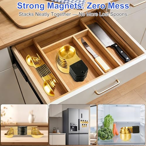 Magnetic Measuring Cups and Spoons Set (Gold / Magnetic Measuring Cups and Spoons Set)