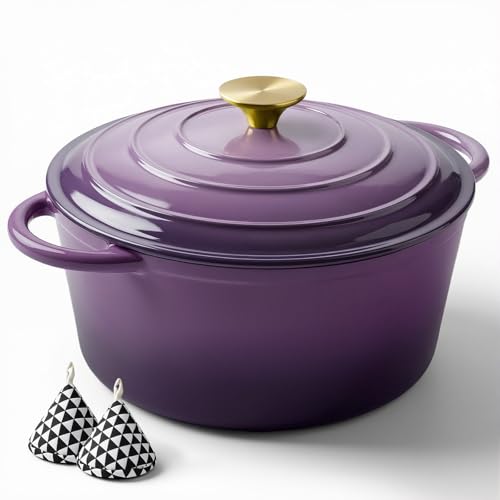 6 Quart Enameled Dutch Oven Pot with Lid (6 QT / Purple)