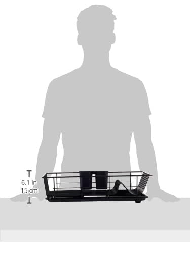 Dish Drainer Drain Board and Utensil Holder Simple Easy to Use (Black)