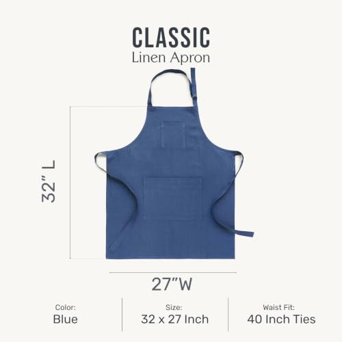 100% Pure Linen Bib Apron for Men & Women with Pockets