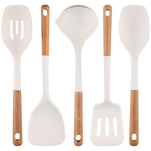 Silicone Cooking Utensils Set 5 Pcs Large Non (Large 5-Piece Set / White)