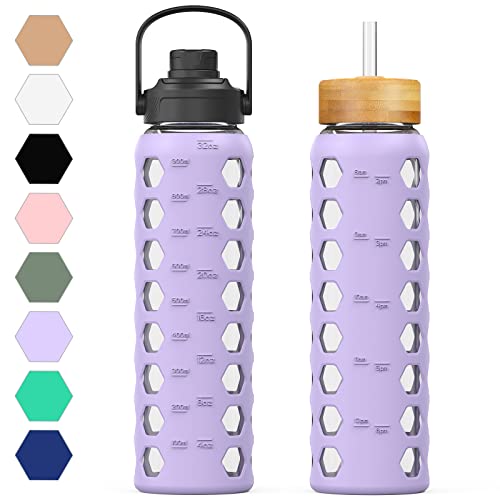 Glass Water Bottles with 2 Lids