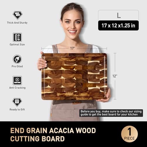 End Grain Cutting Board for Kitchen with Non (17"L x 12"W)