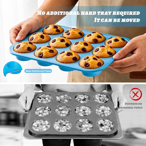 2Pack Silicone Muffin Pans with Metal Reinforced Frame
