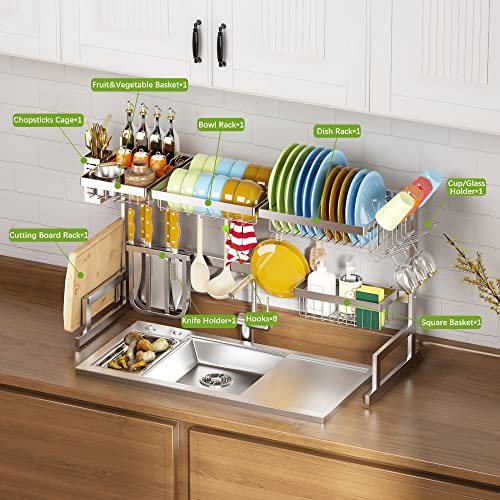 Over Sink Dish Drying Rack Stainless Steel (Silver(304 Stainless Steel) / 2Tier - Standard(26"-38"))