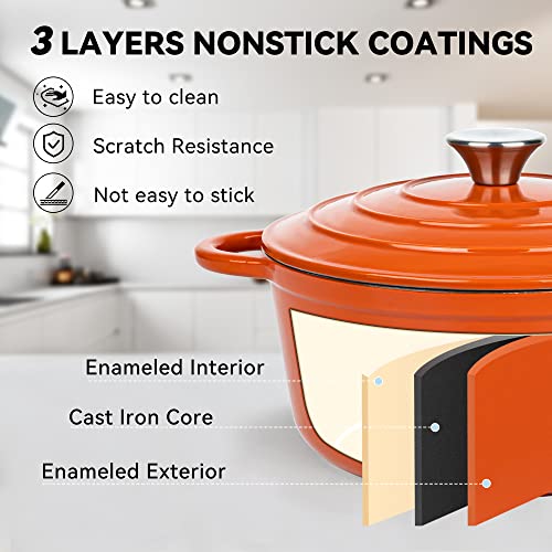 4.5 Quart Enameled Dutch Oven Pot with Lid (4.5 QT / Orange)