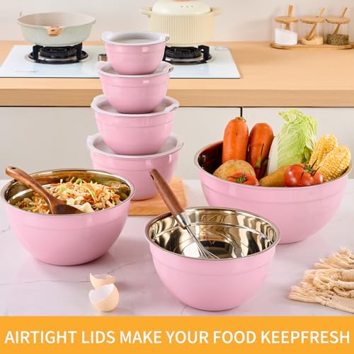 Pink Mixing Bowls with Airtight Lids (Pink / 7 Pieces)