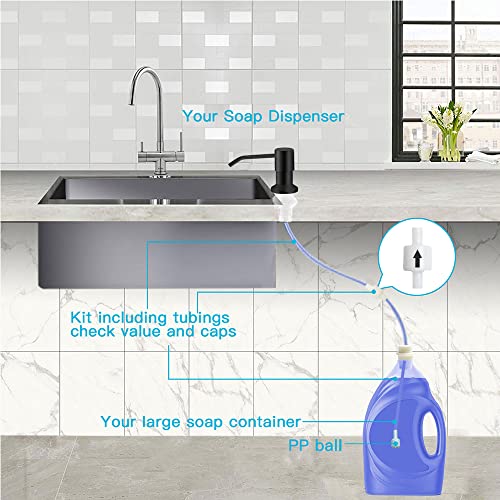 Fast Delivey) OHiHi Dish Soap Dispenser for Kitchen Sink (Brushed Nickel), Countertop Water Pump with 47” No-spill Extension Tube Kit Design For Kitchen Bathroom, Refill from the Top, No More Refills