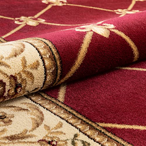 Patrician Trellis Red French European Formal Traditional Area Rug Easy to Clean Modern Contemporary Floral Thick Soft Plush Living Dining Room Rug