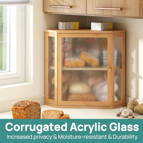 Corner Bread Box for Kitchen Counter (Natural / Extra Large)