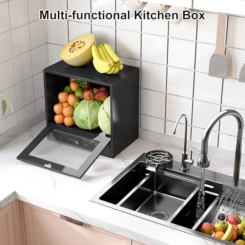Wooden Bread Box for Kitchen Countertop (Black)
