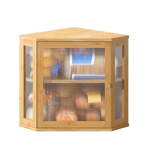 Corner Bread Box for Kitchen Countertop Double Layer Bamboo Wooden Bread box Large Capacity Bread Storage Bin (Natural / Medium)