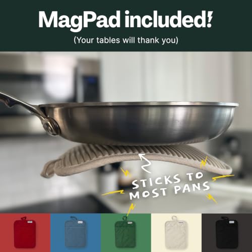Magnetic Oven Mitts & Pot Holder 3 Pc Set (Vanilla Cream)