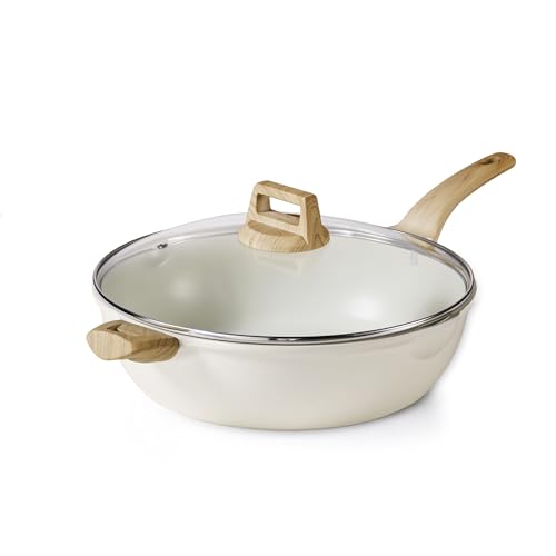 3/4.5/6.5-QT Nonstick Sautepan Deep Skillet Frying Pan with Glass Lid,Non-Stick Jumbo Cooker Granite Stone Coating from Switzerland…