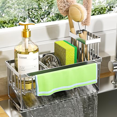 Kitchen Sink Caddy Organzier with High Brush Holder