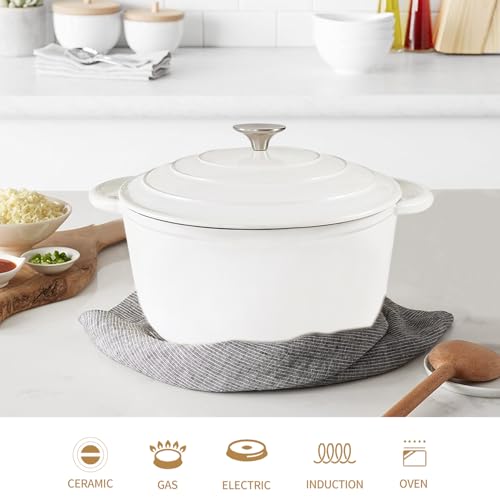 3 QT Small Enameled Cast Iron Dutch Oven with Self (White / 3QT)