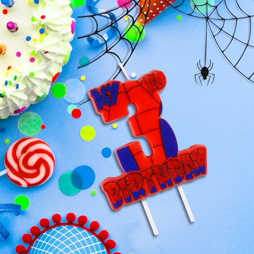 Number 3 Red Spider Web Happy Birthday CakeTopper for Boys Girls Spider Web 3rd Birthday Party Supplies