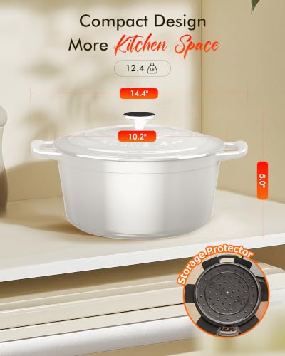 6 Qt PFAS Free Enamel Cast Iron Dutch Oven Pot w (Vanilla Cream)