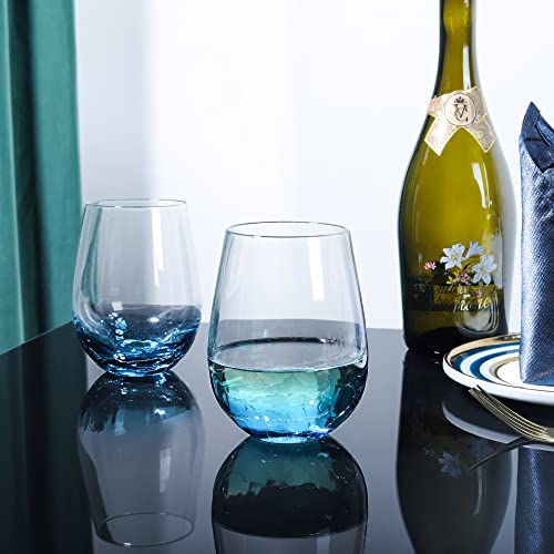 Hand Blown Crackle Wine Glasses Set of 2